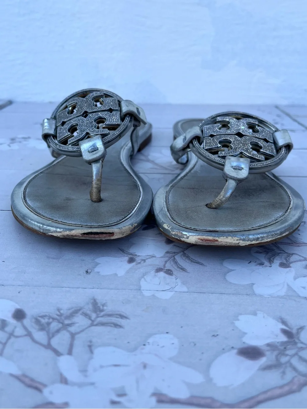 Tory Burch Silver Metallic Miller Thong Sandals
